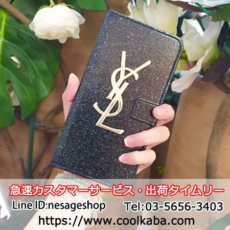 キラキラ ラメ Iphonexケース Yslロゴ付き 手帳型 イヴサンローラン Iphone8 7 6s Plusケース オシャレ