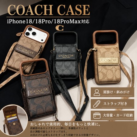 コーチ iphone18pro/18promaxケース スマホショルダー 背面 カード収納