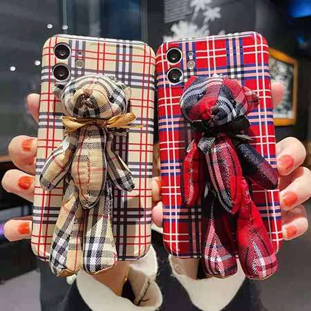 Burberry iPhone12 ケース チェック柄 熊 付き 