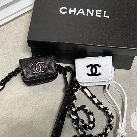 ブランド シャネル 21春夏新作 高級感 イヤホン ケース ロゴ付き オシャレ 本革 白黒 Chanel Airpods Proカバー チェーン付きairpodsproケース 肩掛け シャネル Airpods ケース 上品 送料無料