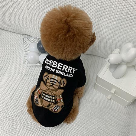 バーバリー 個性 アニメ風 ロゴ付き 犬tシャツ Burberry 綿 売れ筋 Tシャツ Burberry 熊柄 春夏用 ペット用服 犬の服 白黒 送料無料