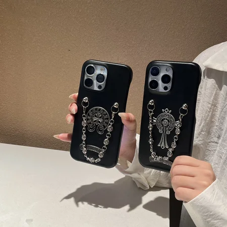 chrome hearts iphone17promax/17対応ケース 黒 ブラック レザー スマホケース
