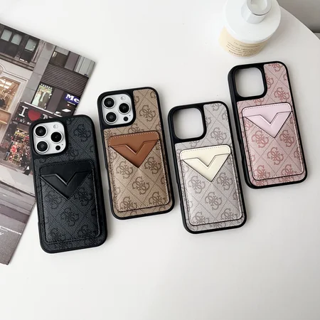 guess iphone17/17promaxケース カード収納 V型 キルティングレザー