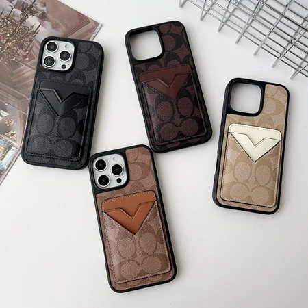 ハイ ブランド コーチiphone17 16 pro max携帯ケース キルティングレザー V型 カード収納 定期入れ