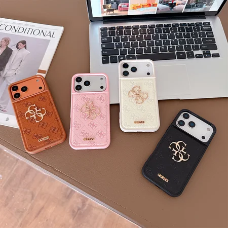 Guess iphone17 17pro携帯ケース レザー ロゴ型押し 欧米風