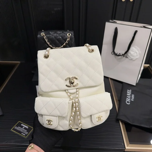 美品 シャネル Duma デュマ バックパック キャビアレザー ホワイト
