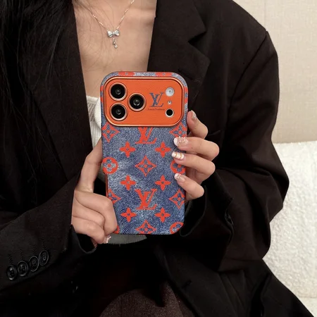 ルイヴィトン iPhone17/17ProMax シリコンケース オレンジデニム柄 メッキ加工 大型カメラ窓