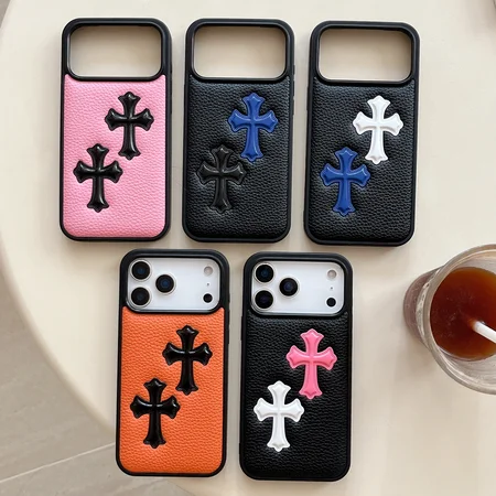 クロームハーツク クロスモチーフ iphone17/17promaxケース レザー 耐衝撃