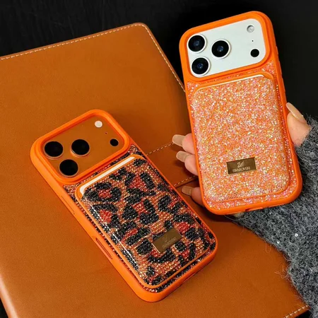 スワロフスキー iphone17promax/17proケース magsafe対応 カードケース オレンジ レディース 可愛い