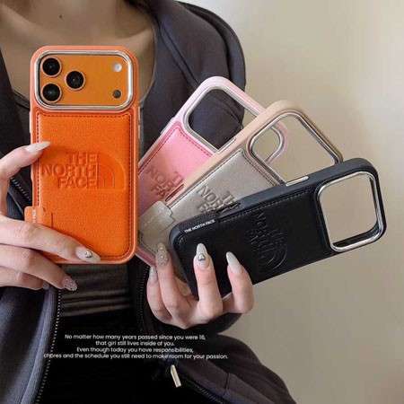ノースフェイス iphone17/17promaxケース ロゴ型押し レザー調  4色