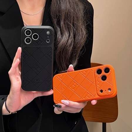 エルメスiPhone17/17promaxスマホケース 一体型 レンズ保護 エンボスレザー オレンジ ブラック