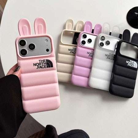 ノースフェイス ダウンジャケットiphone17/17promaxケース  キツネ耳 かわいいデザイン