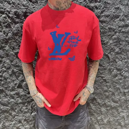 ルイヴィトン 半袖 Tシャツ レッド かわいい おしゃれ