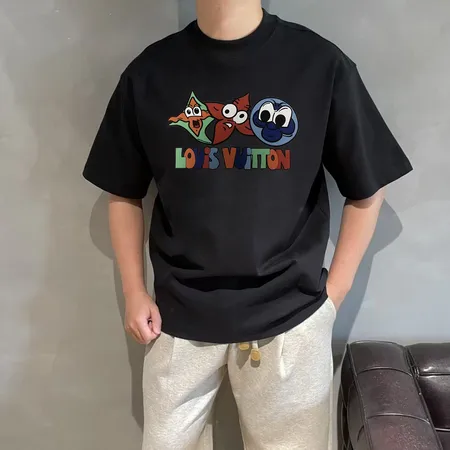 ルイヴィトン プリント Tシャツ メンズ レディース ブラック