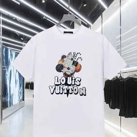 ホワイトTシャツ メンズ ルイヴィトン クルーネック半袖トップス 綿100%