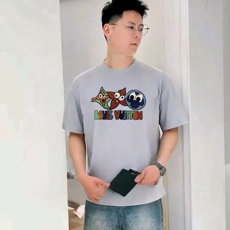 tシャツ メンズ レディース 半袖 ルイヴィトン 綿100% グレー