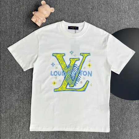 LOUIS VUITTON Tシャツ プリントロゴ  コットン100％ ブラック ホワイト