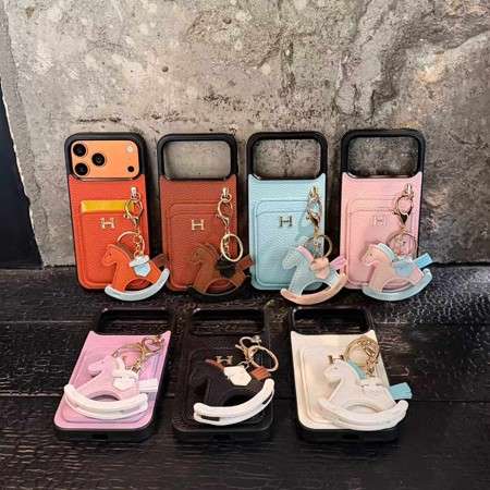 エルメスiphone17/17eケース カード収納 おしゃれ チャーム ストラップ