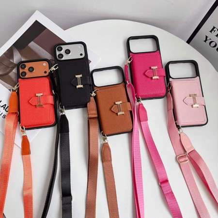 hermes iphone17pro/17e携帯ケース ショルダー ストラップ付き  背面ポケット 女子 おしゃれ