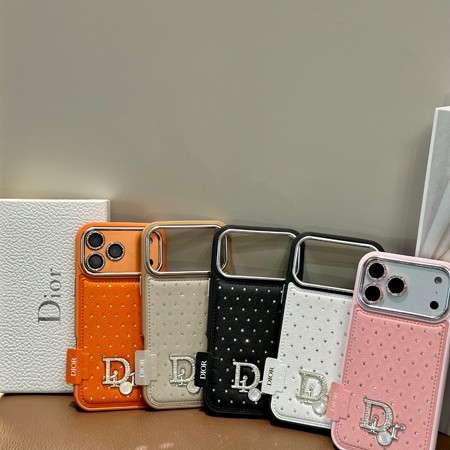 Lady Dior iphone17 17promaxケース 革 レザー ダイヤ付き きらきら 全5色