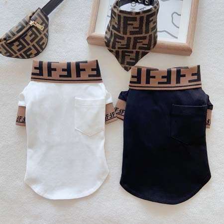 Fendi ペット服 犬用Tシャツ 半袖 春 夏 小型犬 中型犬 100%綿 ブラック ホワイト おしゃれ