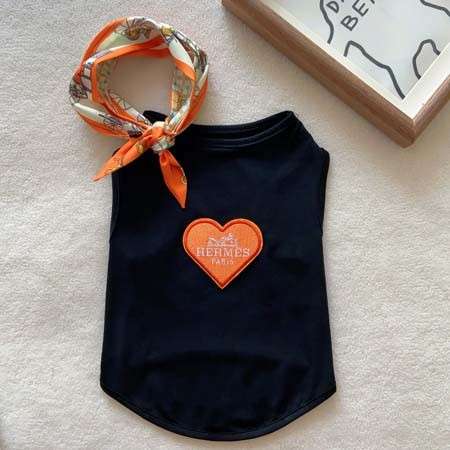 Hermes ペット服 ドッグシャツ 小型犬 中型犬 Tシャツ 半袖 100%コットン