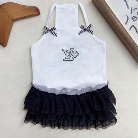 LV 刺繍ロゴ付き 犬用ドレス ワンピース 袖なしドレス 春夏涼しい犬服