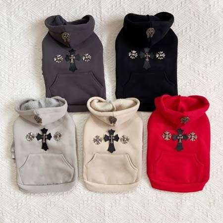 Chrome Hearts ペット服 秋冬 犬のパーカー フード付き 厚手 防寒 暖かい アウター