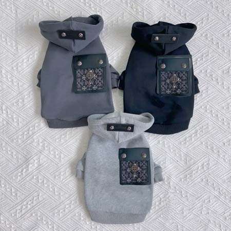クロームハーツ ペット用服 犬用 フード付き パーカー 秋冬服 暖かい 防寒