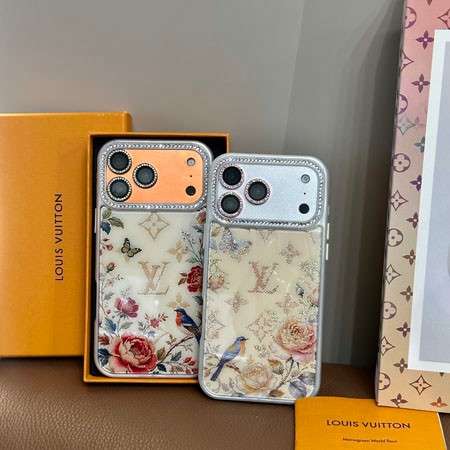 ルイヴィトンiPhone17pro/17promaxケース レンズ保護 キラキラ ラインストーン付き 背面 ガラス
