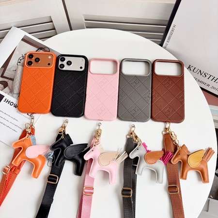 肩掛け･斜めがけ HERMES iPhone18pro/17promaxケース エンボスレザー チェック柄 magsafe対応ス