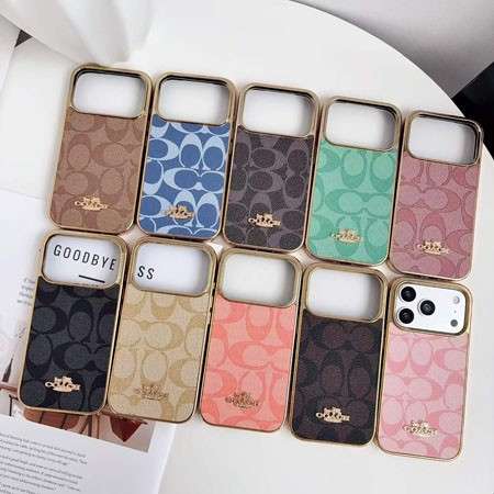 コーチ iphone18pro携帯ケース シグネチャー カラフル レザー coach iphone18promaxケース 電気メッキ 金属調 フレーム 耐衝撃 カバー