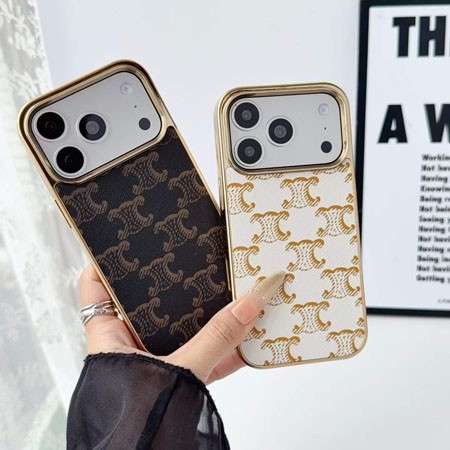 セリーヌ トリオンフ柄 iPhone18pro/18promaxケース 上質レザー素材に電気メッキ加工の金属質感フレーム