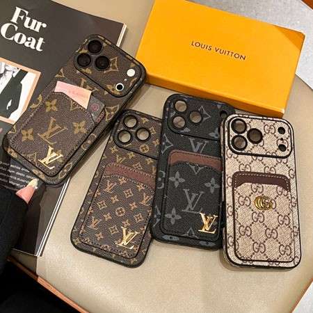 ルイヴィトン  GUCCI  iphone18pro 18promax ケース モノグラム 背面 メタルロゴ カード 収納 おしゃれ
