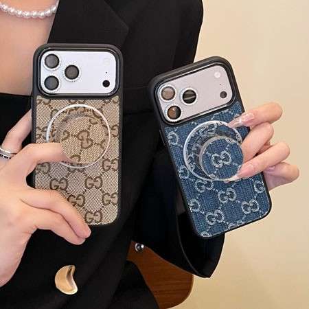 magsafe対応 グッチ iPhone 18pro 18promaxケース GGスプリーム デニム柄 スマホ グリップスタンド おしゃれ