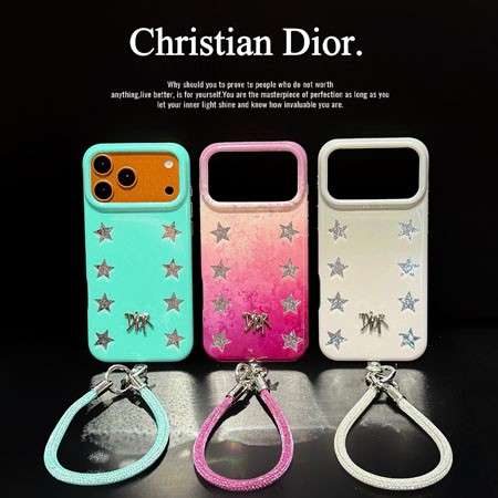 星柄 DIOR iPhone18pro/18promaxケース IMD リバーサイド グリッター かわいい 落下防止 手首 携帯 ストラップ 挟むだけ