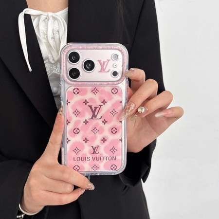 ルイヴィトン アイフォン18pro/18promaxケース バンパー 透明 クリア tpu+puレザー ピンク ヒョウ柄 フチ高設計 全面保護