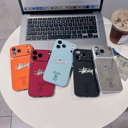 瞬間変身 ステューシー iphone18pro/18promaxケース レザー調 メタルロゴ おしゃれ チェンジケース 一体型 男女兼用