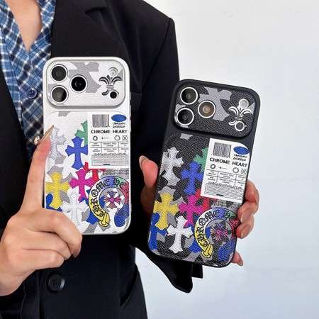 クロームハーツ CHクロスロゴ カラフル PU レザー iPhone18Pro/18ProMax ケース 一体型 カメラ保護 ストリートお洒落スマホケース