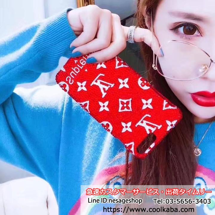 ルイビトンxシュプリーム デコ iPhoneX XS ケース キラキラ