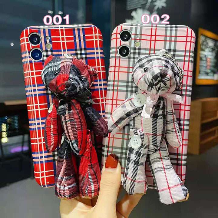 Burberry iPhone12 ケース チェック柄 熊 付き 