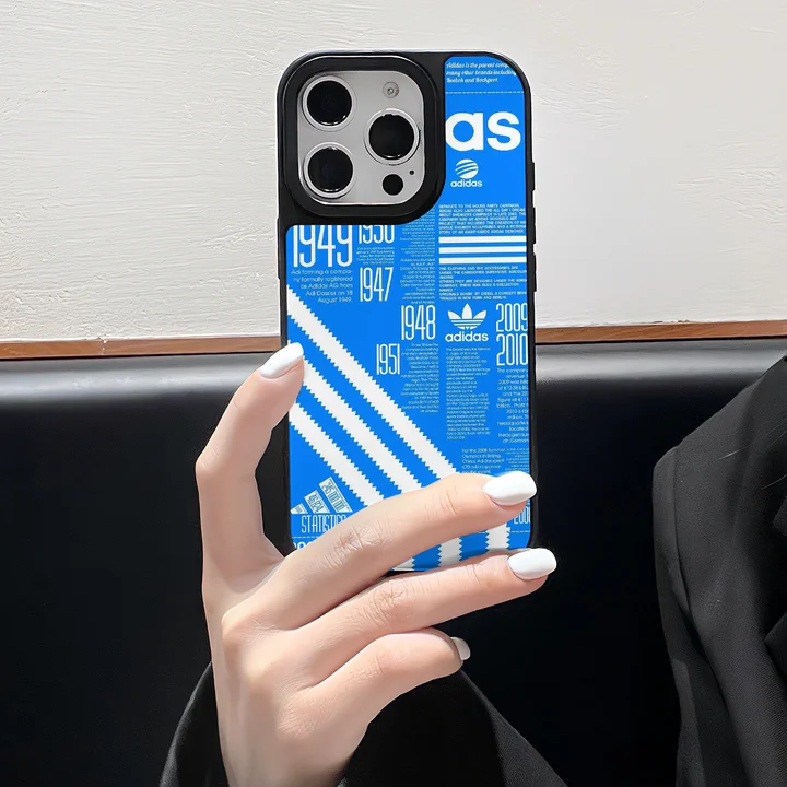 アディダス 風 iphone16ケース ブルー