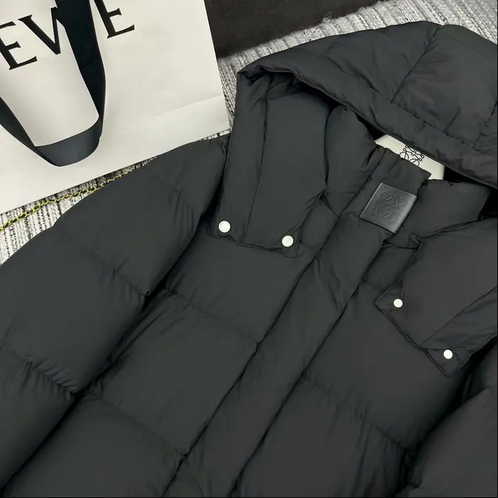 ロエベ レザーパッチ ダウンコート