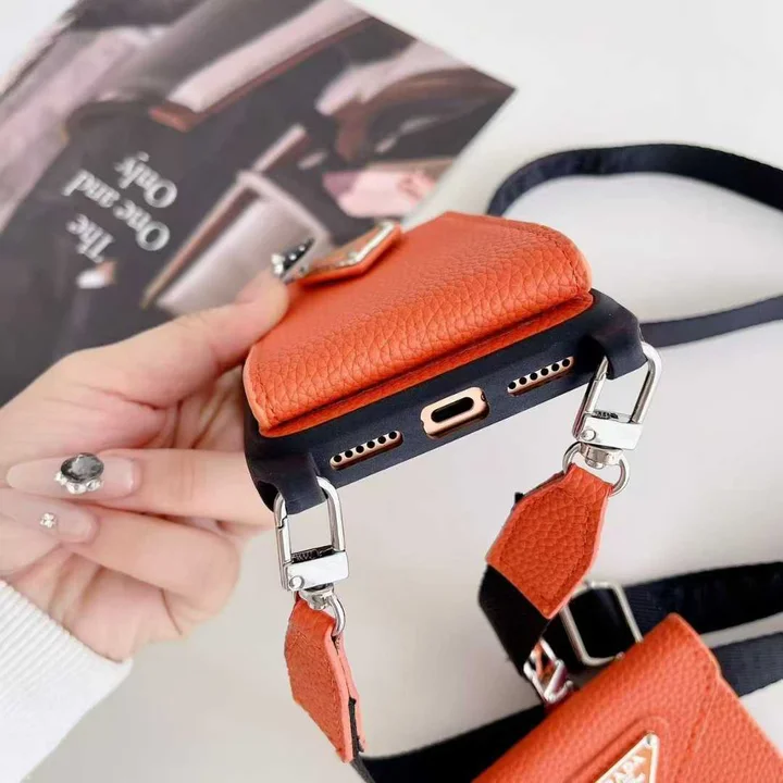 Prada iphone 17 pro max air 携帯ケース ショルダー ストラップ付き 背面 カード収納 サフィアーノ レザー ユニセックス おしゃれ