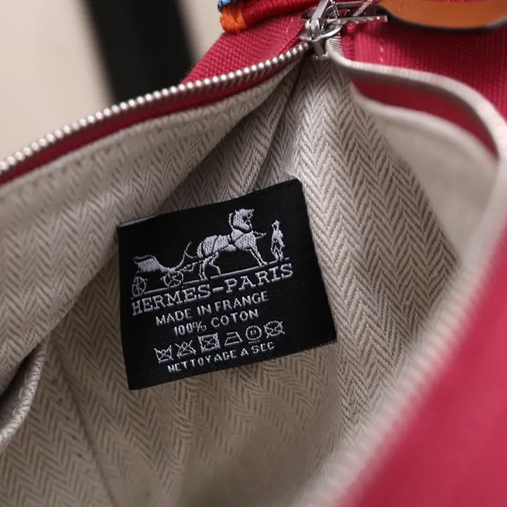 エルメスハンド バッグ レッド キャンバス