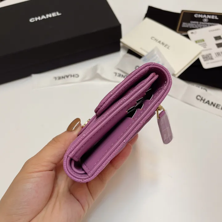 シャネル 三つ折り財布 パープル