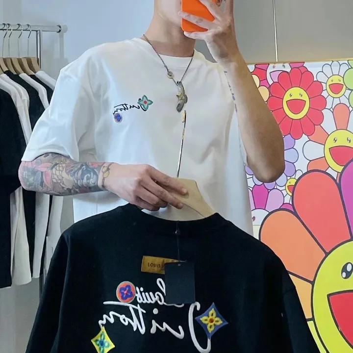 ルイヴィトン Tシャツ 刺繍花柄