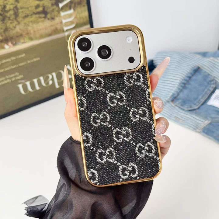 グッチ iphone18proケース レザーデニム柄