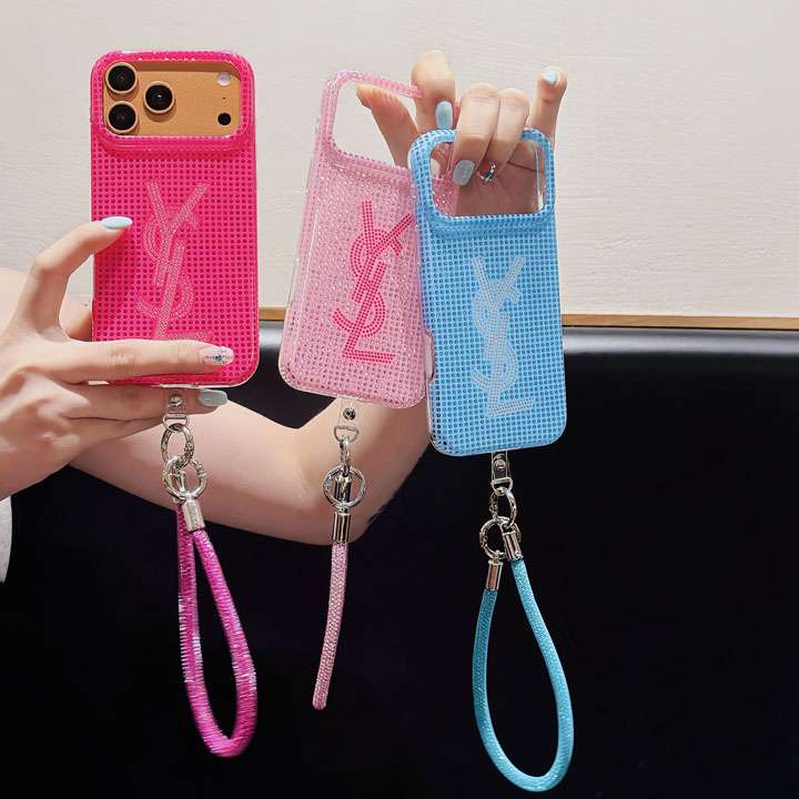 サンローラン iphone18proケース チェック柄 ラインストーン 付き