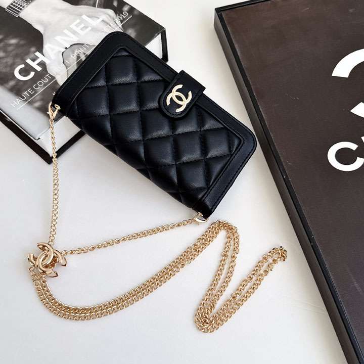 chanel iphone18promaxケース 手帳型 肩掛け 斜めがけ